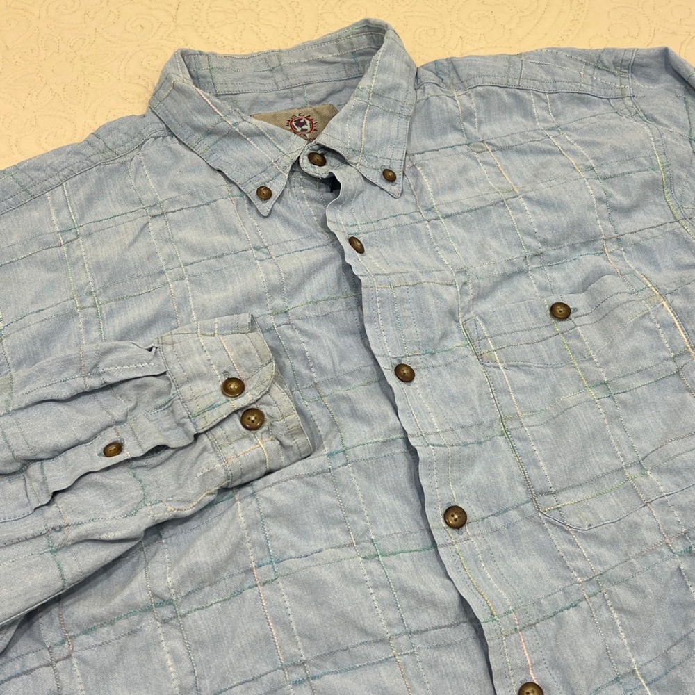 The Territory Ahead‎ Mens XL Light Blue Textured Windowpane Button Shirt Cotton